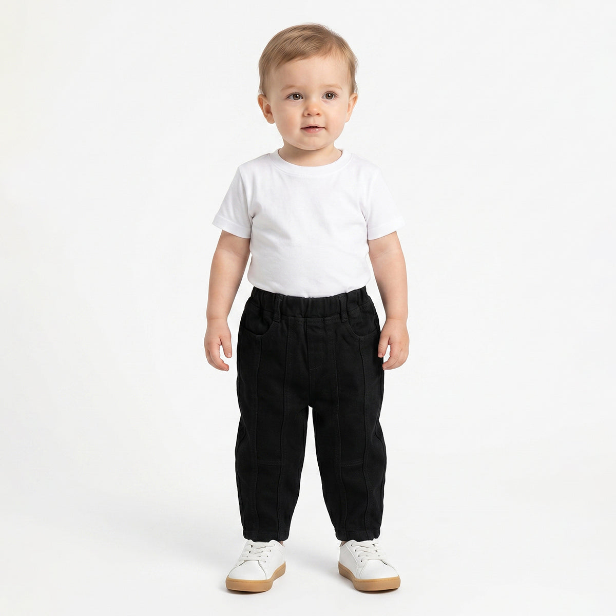 Baby Boys Black Cotton Denim Pants Regular Fit Casual Kids Pants