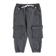 Baby Boys Grey Denim Cargo Jogger Pants Regular Fit Casual Kids Bottom Wear