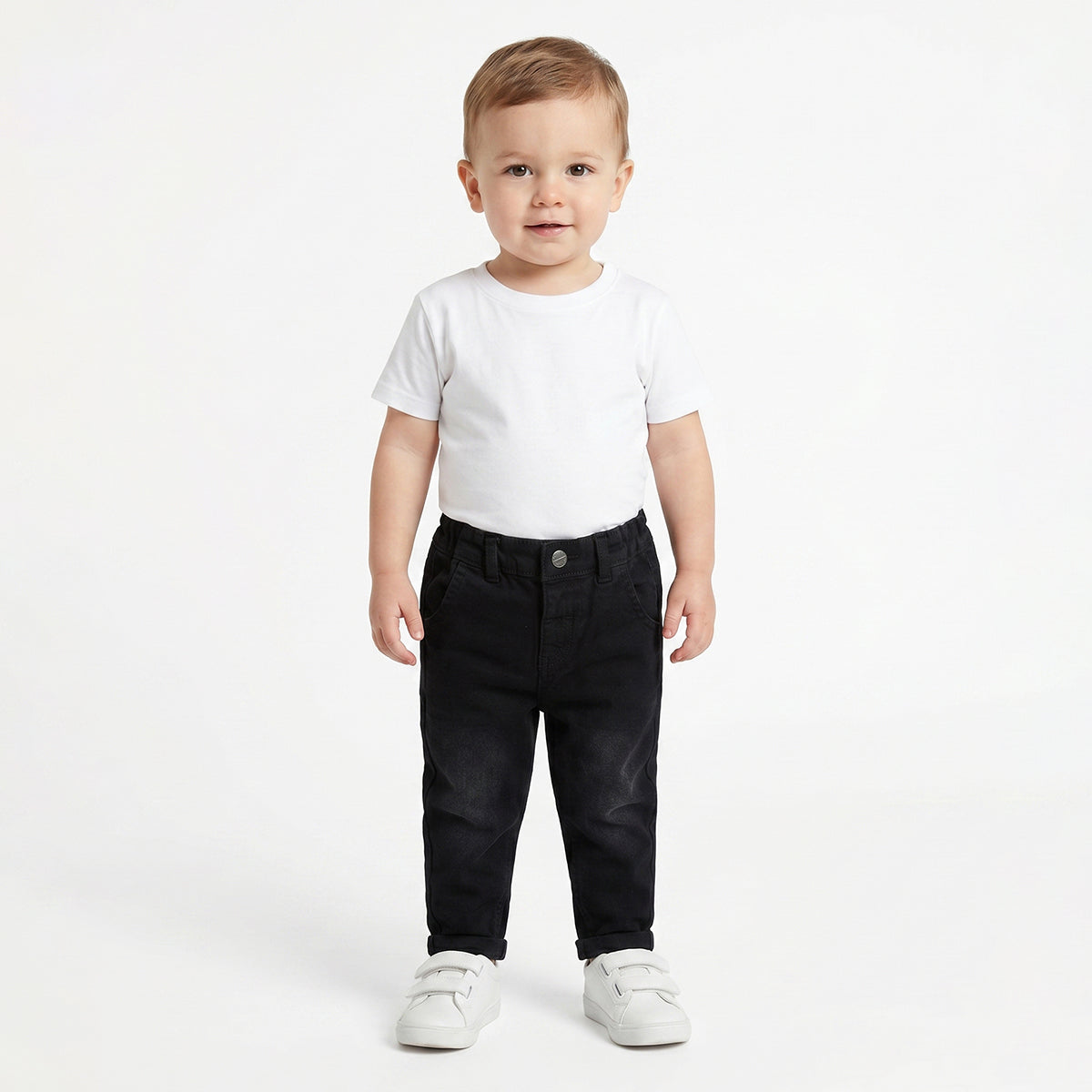 Baby Boys Black Cotton Denim Pants Regular Fit Casual Kids Pants
