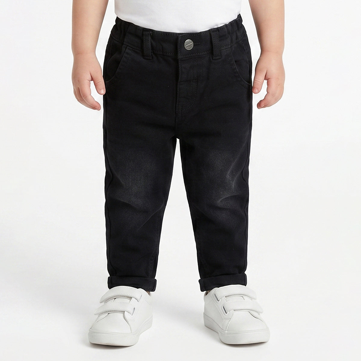 Baby Boys Black Cotton Denim Pants Regular Fit Casual Kids Pants