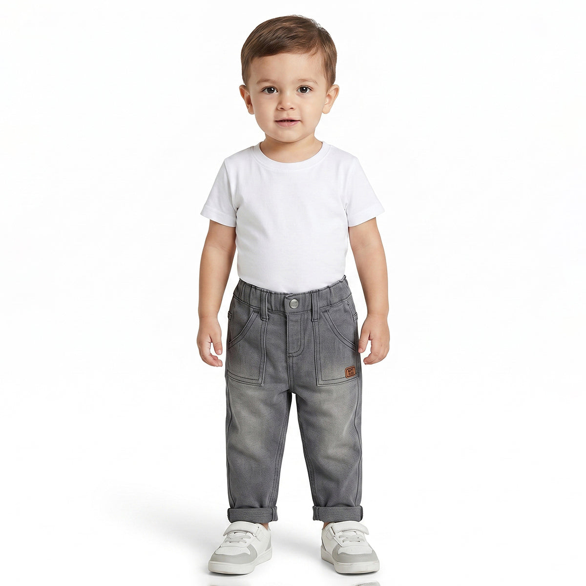 Baby Boys Grey Denim Jogger Pants Regular Fit Casual Kids Jeans