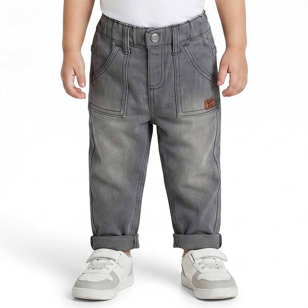 Baby Boys Grey Denim Jogger Pants Regular Fit Casual Kids Jeans