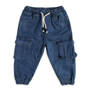 Baby Boys Blue Denim Cargo Jogger Pants Regular Fit Casual Denim Bottom