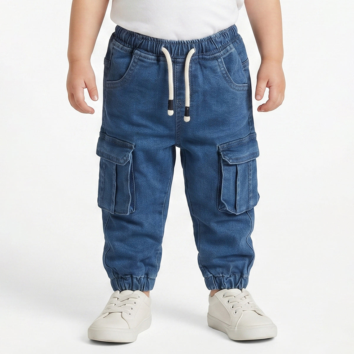 Baby Boys Blue Denim Cargo Jogger Pants Regular Fit Casual Denim Bottom