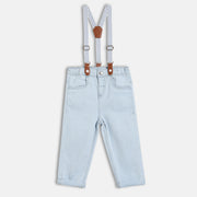 Baby Boys Solid Denim Pant With Suspenders, Light Blue