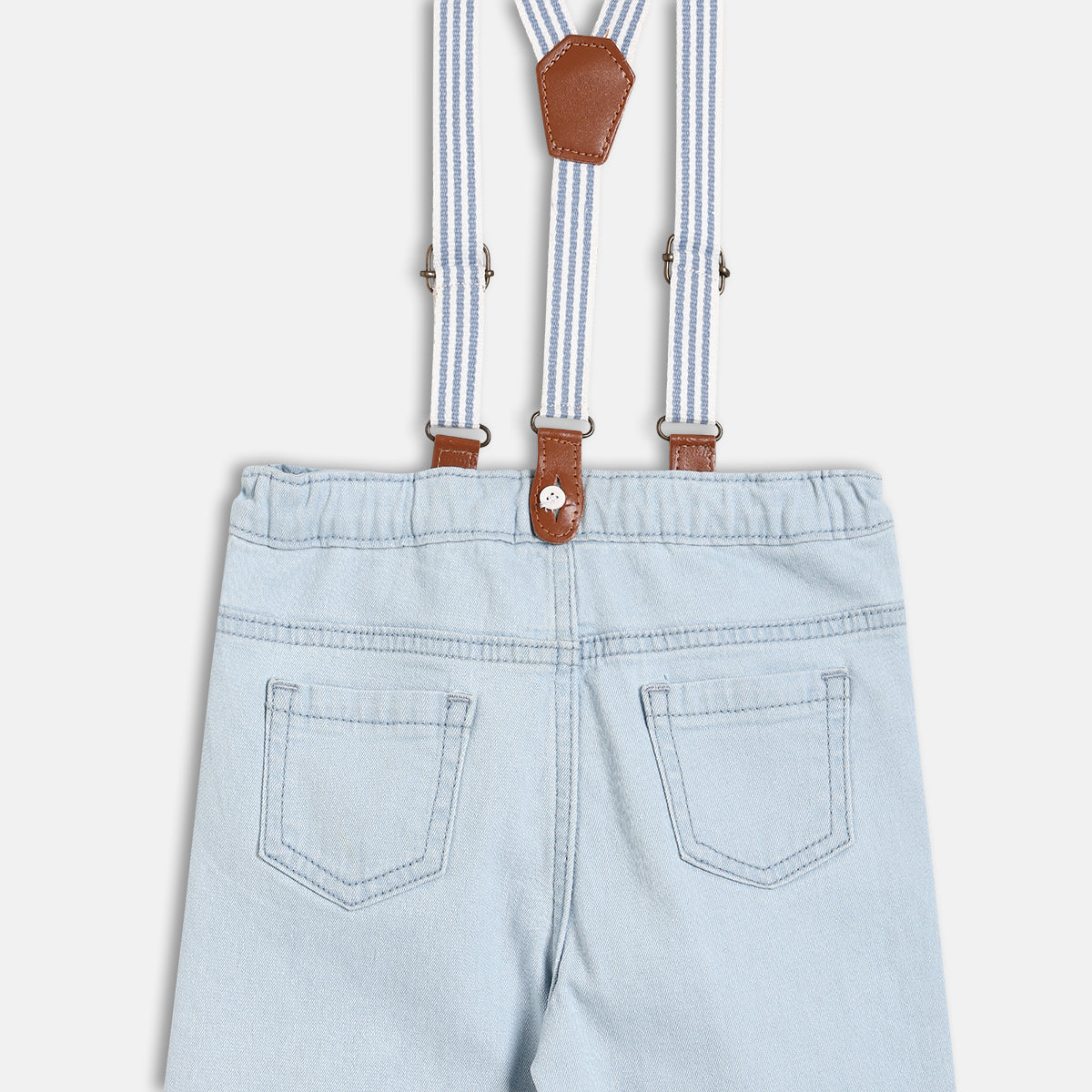 Baby Boys Solid Denim Pant With Suspenders, Light Blue