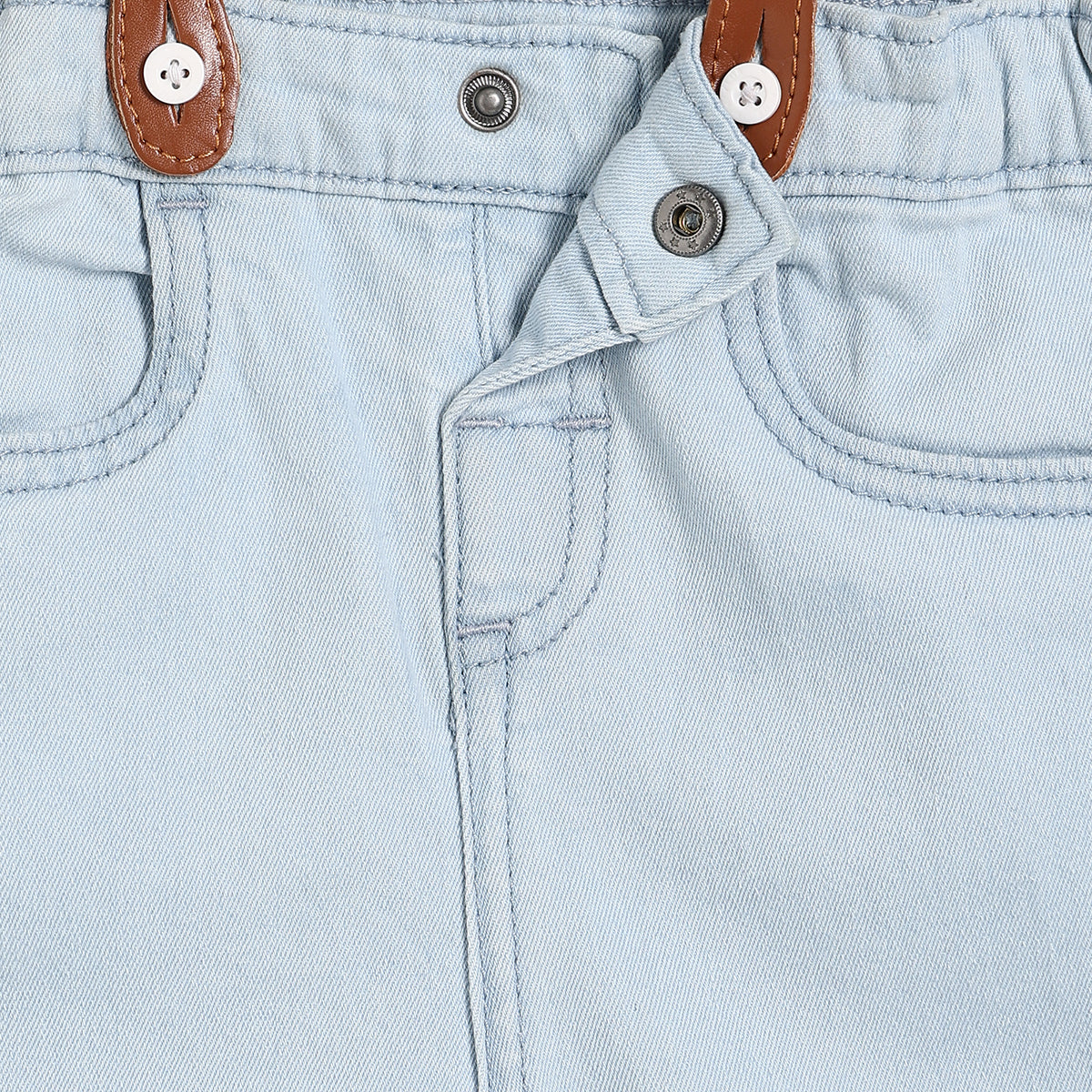 Baby Boys Solid Denim Pant With Suspenders, Light Blue