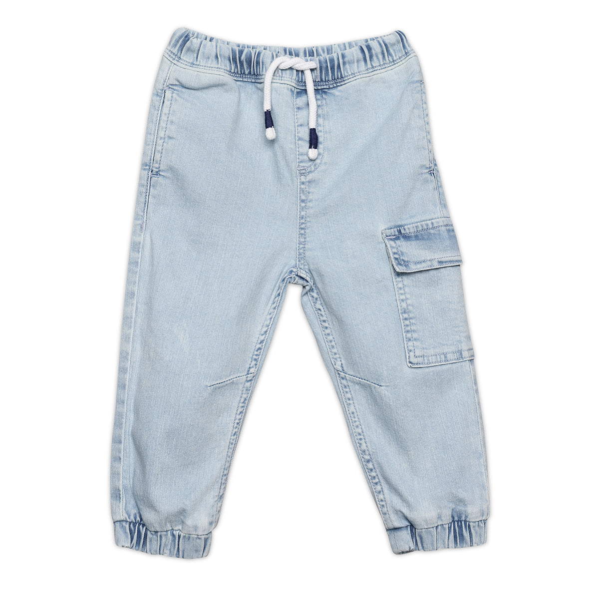 Baby Boys Light Wash Cargo Denim Pant, Light Blue