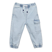 Baby Boys Light Wash Cargo Denim Pant, Light Blue