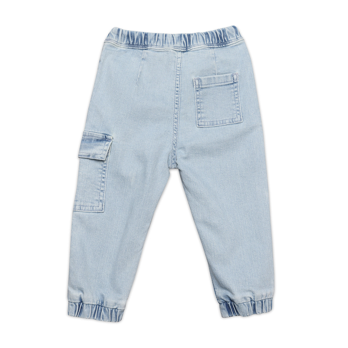 Baby Boys Light Wash Cargo Denim Pant, Light Blue