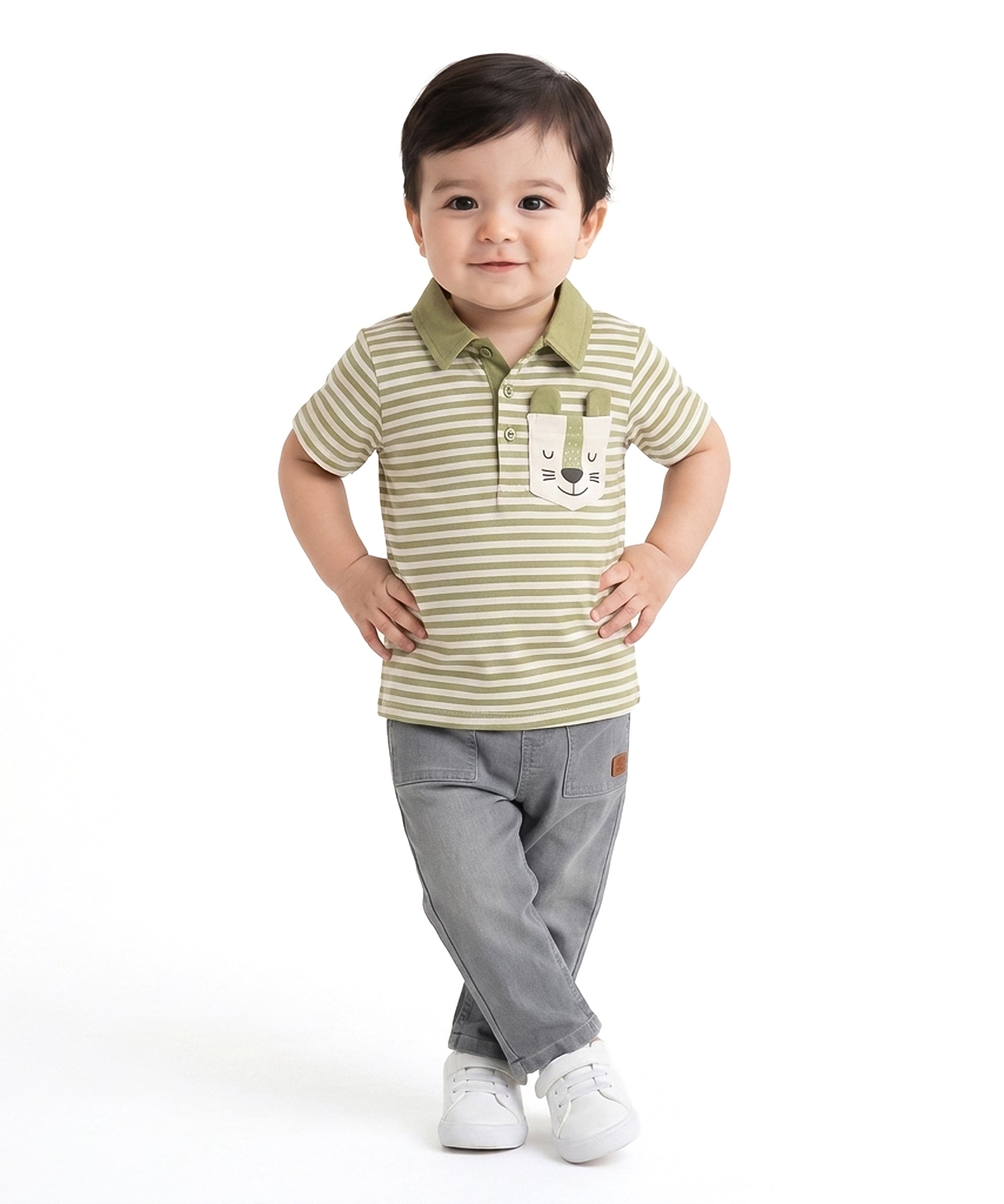 Baby Boys Solid Denim Pants, Grey