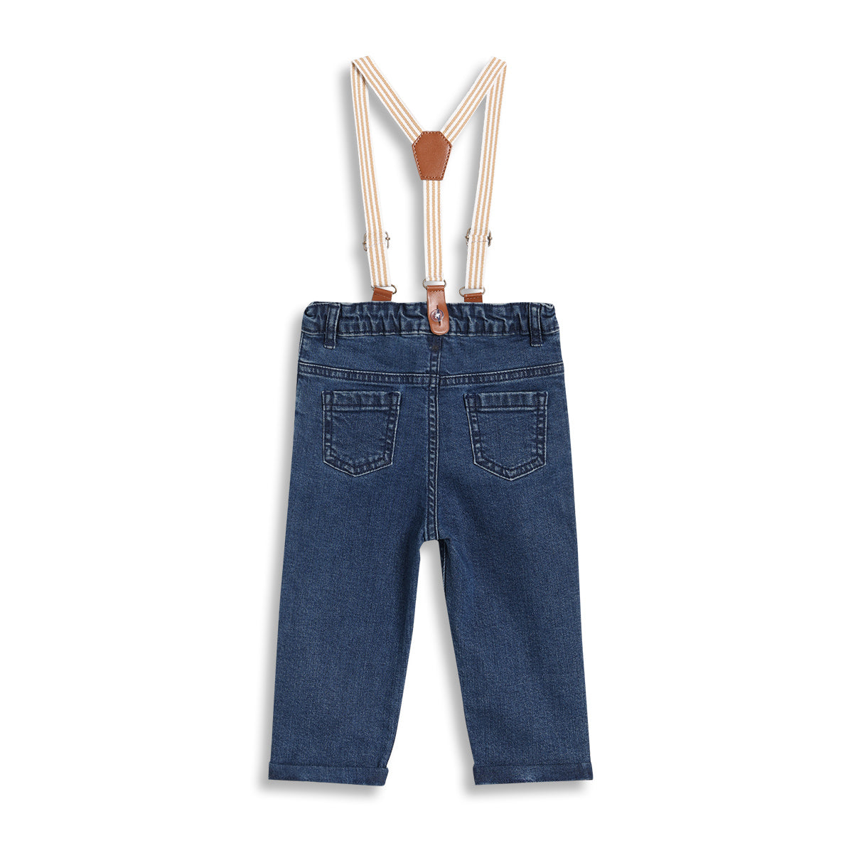 Baby Boys Solid Denim Pants with Suspenders, Blue
