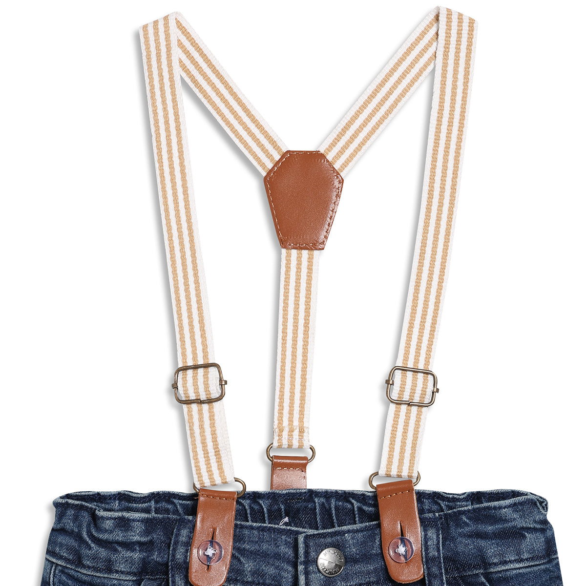 Baby Boys Solid Denim Pants with Suspenders, Blue