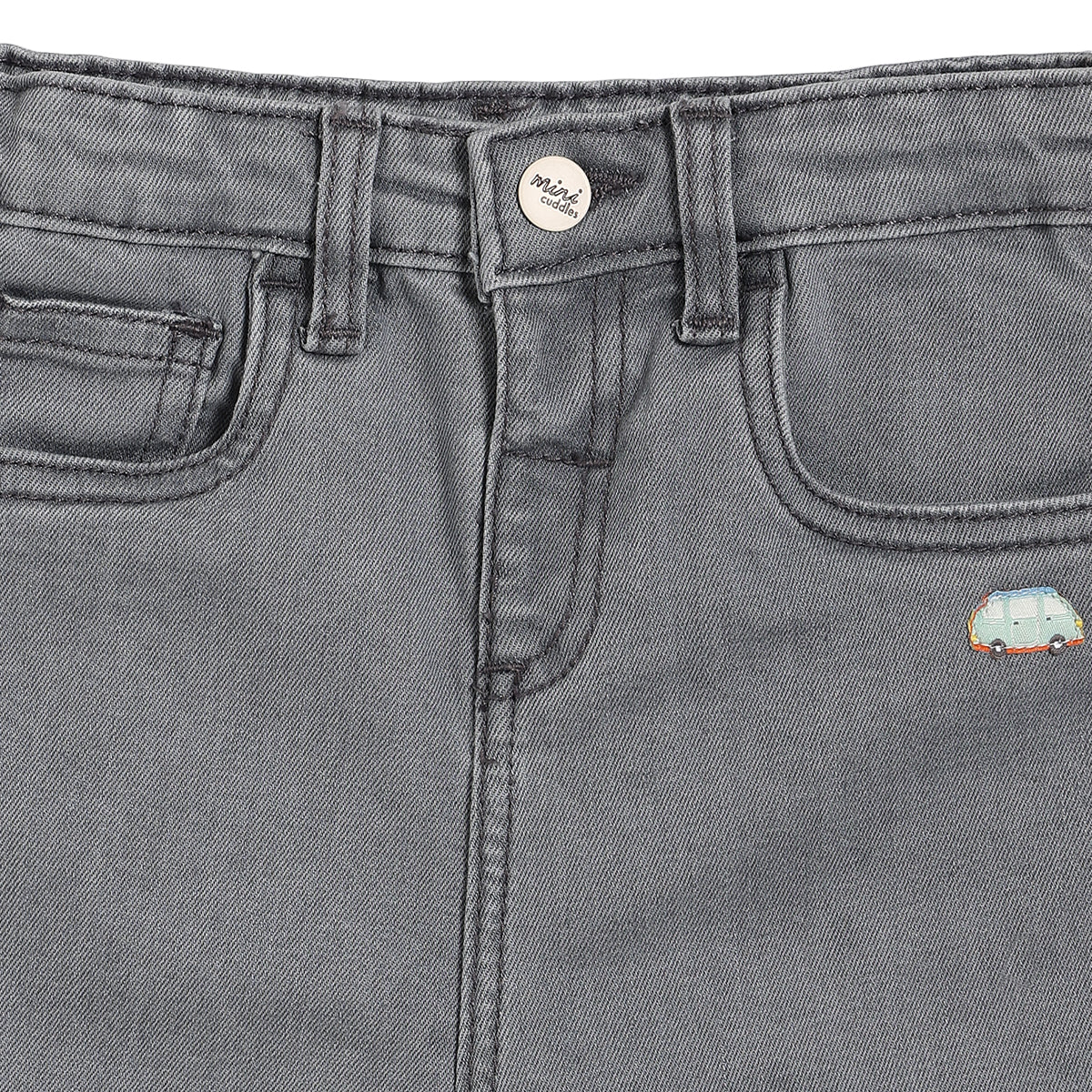 Baby Boys Vehicle Embroidered Denim Pants, Grey