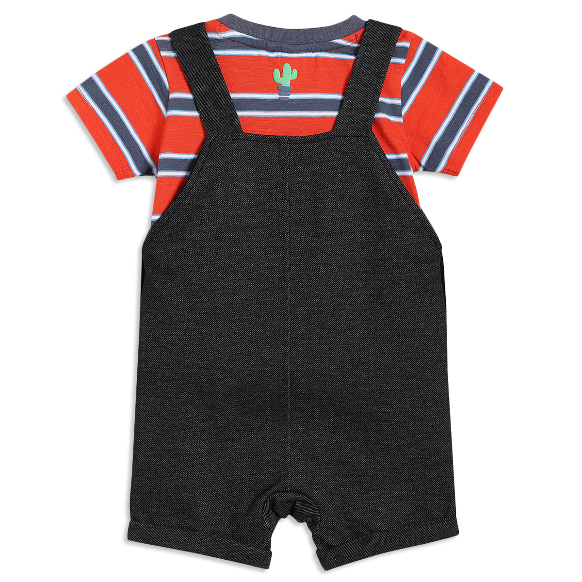 Baby Boys Striped T-Shirt with Embroidered Dungaree Set, Red and Black