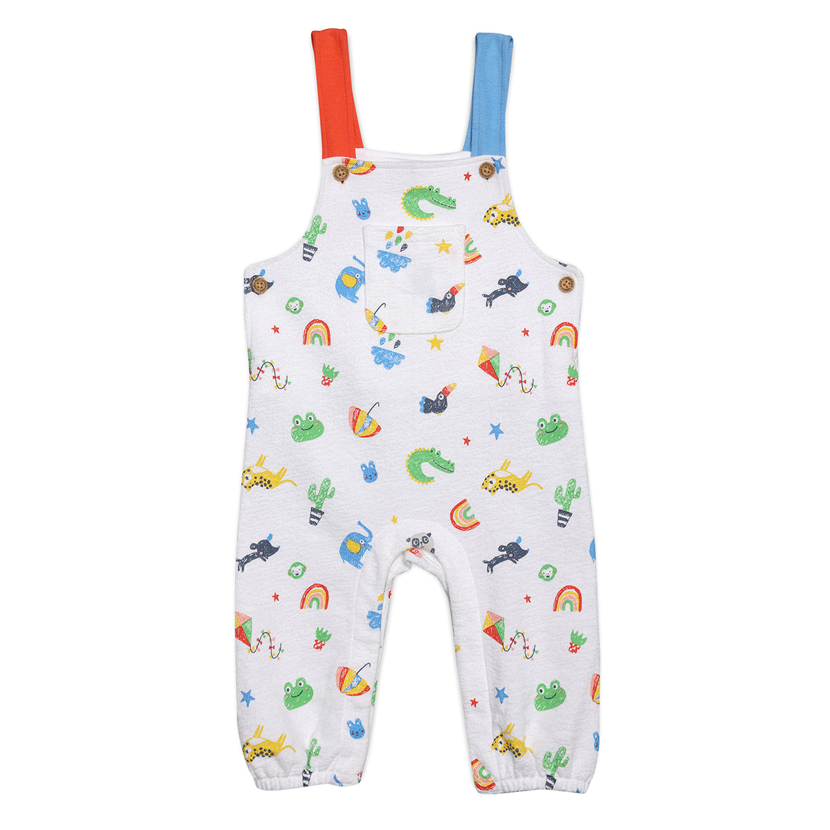 Baby Boys Animal & Rainbow Printed Dungaree Set, Multicolour