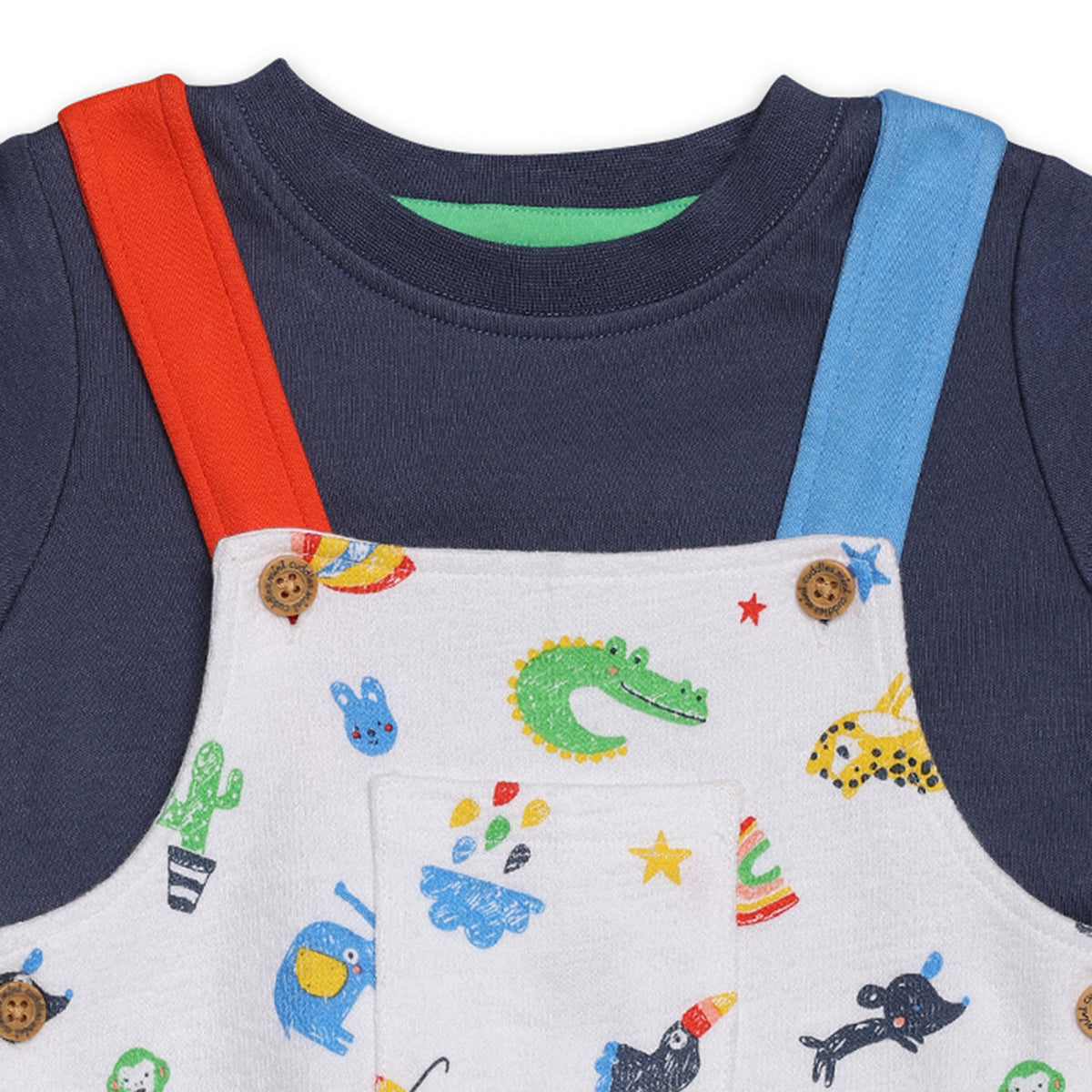 Baby Boys Animal & Rainbow Printed Dungaree Set, Multicolour
