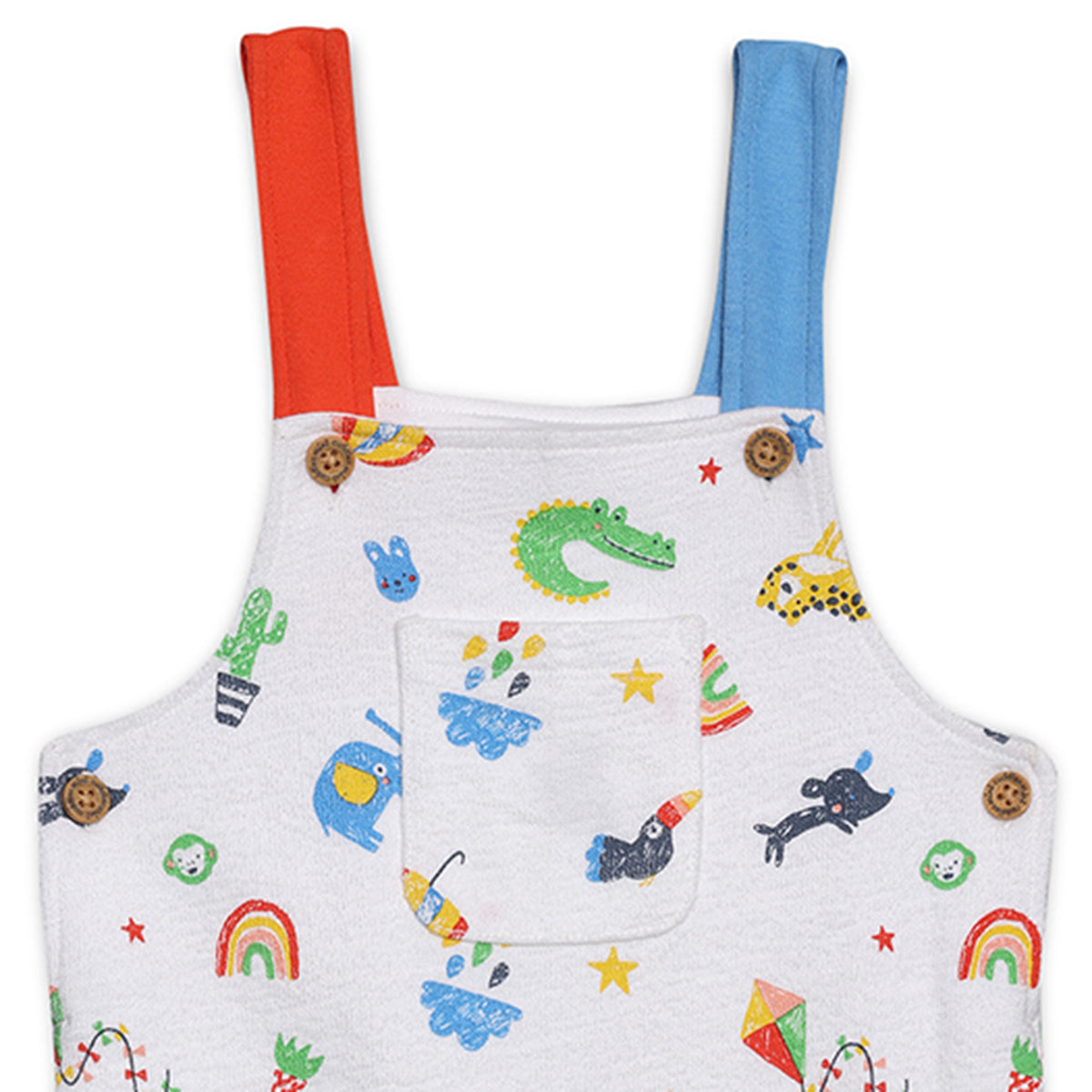 Baby Boys Animal & Rainbow Printed Dungaree Set, Multicolour