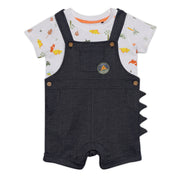 Baby Boys Dinosaur Print T-Shirt with Denim Dungaree Set, White and Dark Blue