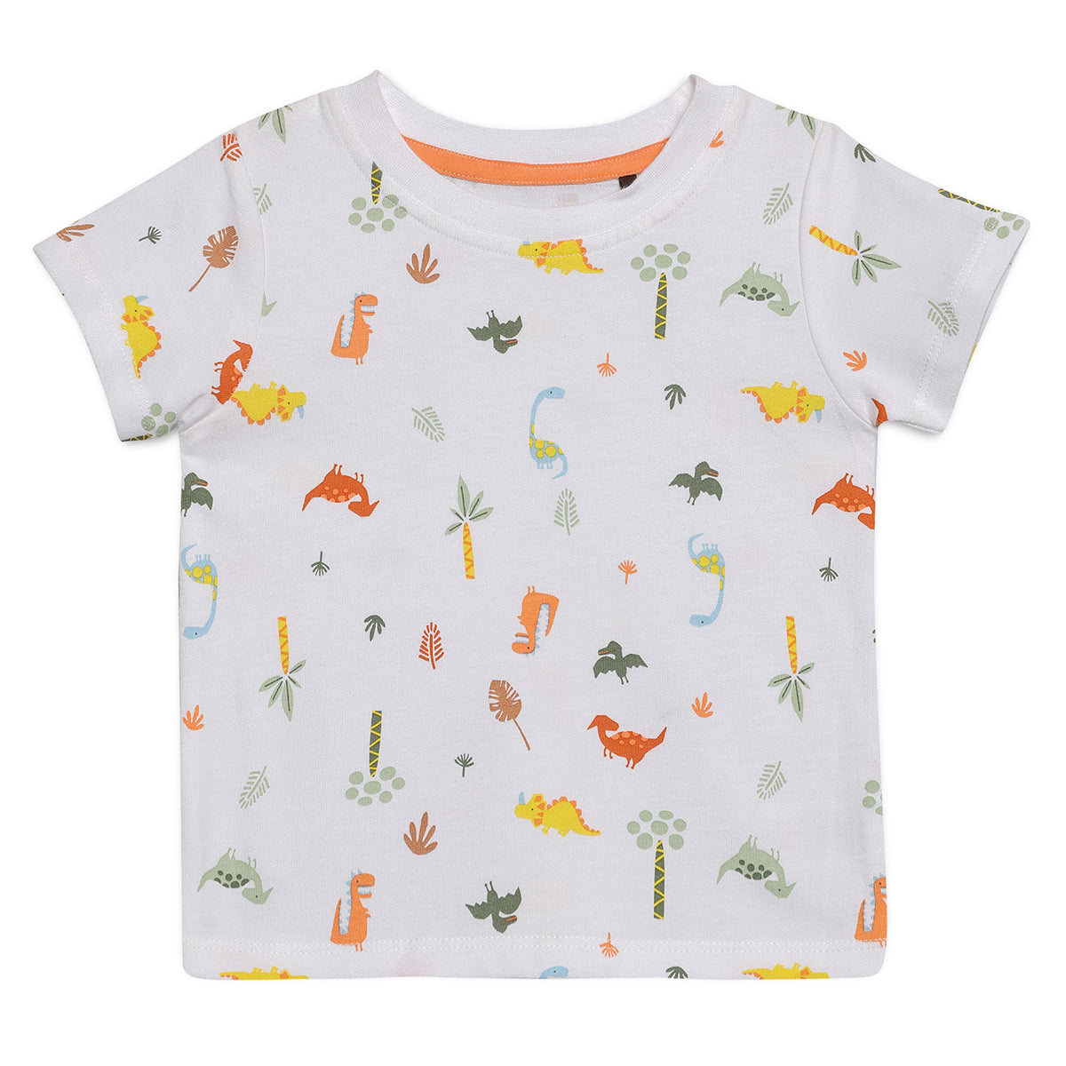 Baby Boys Dinosaur Print T-Shirt with Denim Dungaree Set, White and Dark Blue
