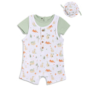 Baby Boys Dinosaur Printed Dungaree Set with Matching Cap, Multicolour