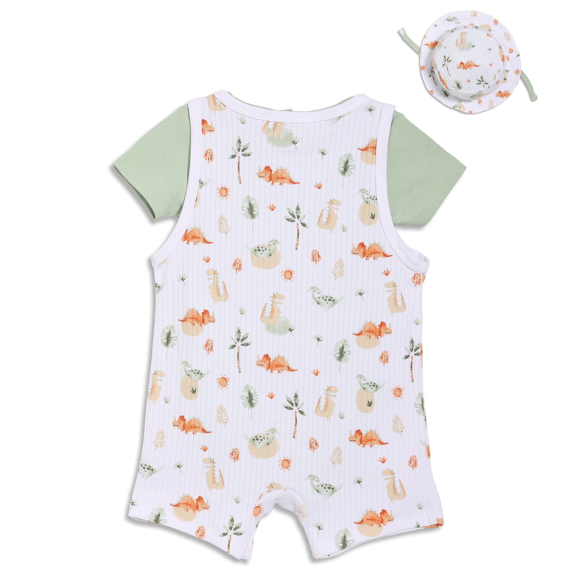 Baby Boys Dinosaur Printed Dungaree Set with Matching Cap, Multicolour