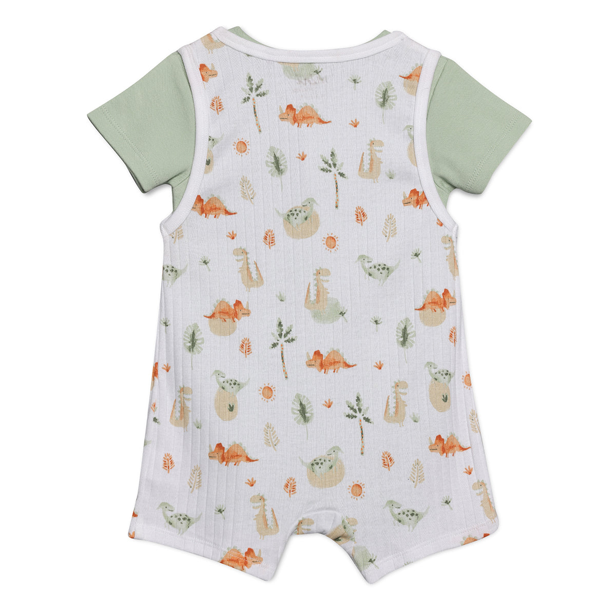 Baby Boys Dinosaur Printed Dungaree Set with Matching Cap, Multicolour