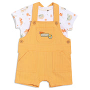 Baby Boys Dungaree Set with Dino Print T-shirt, Yellow & White
