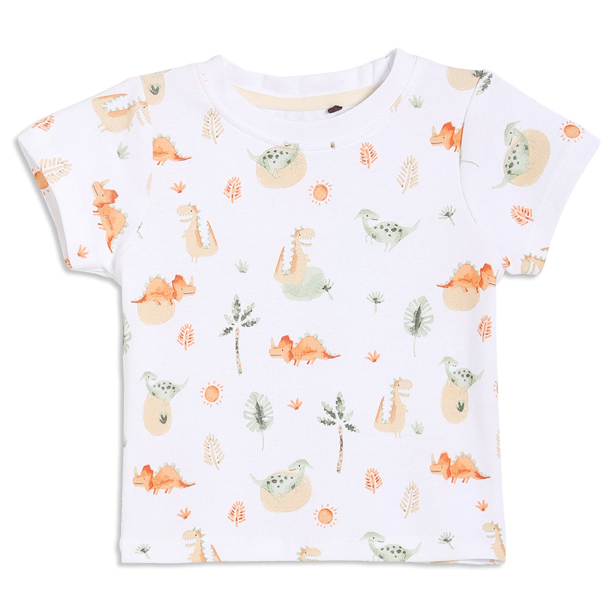 Baby Boys Dungaree Set with Dino Print T-shirt, Yellow & White