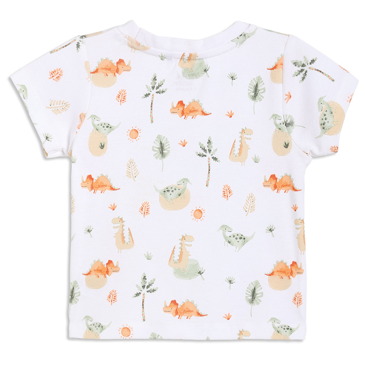 Baby Boys Dungaree Set with Dino Print T-shirt, Yellow & White