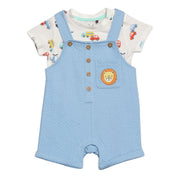 Baby Boys Lion Patch Dungaree Set with Matching Cap, Blue, White