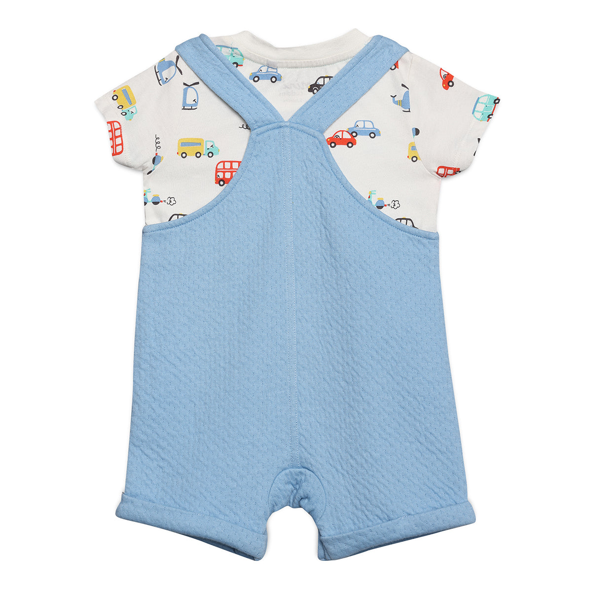 Baby Boys Lion Patch Dungaree Set with Matching Cap, Blue, White