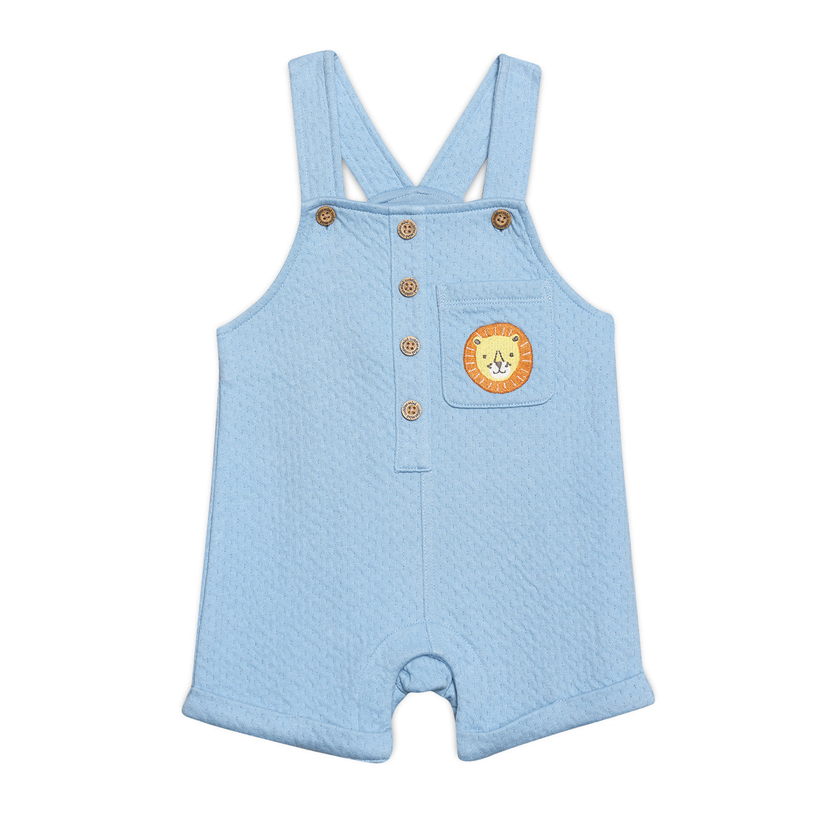 Baby Boys Lion Patch Dungaree Set with Matching Cap, Blue, White