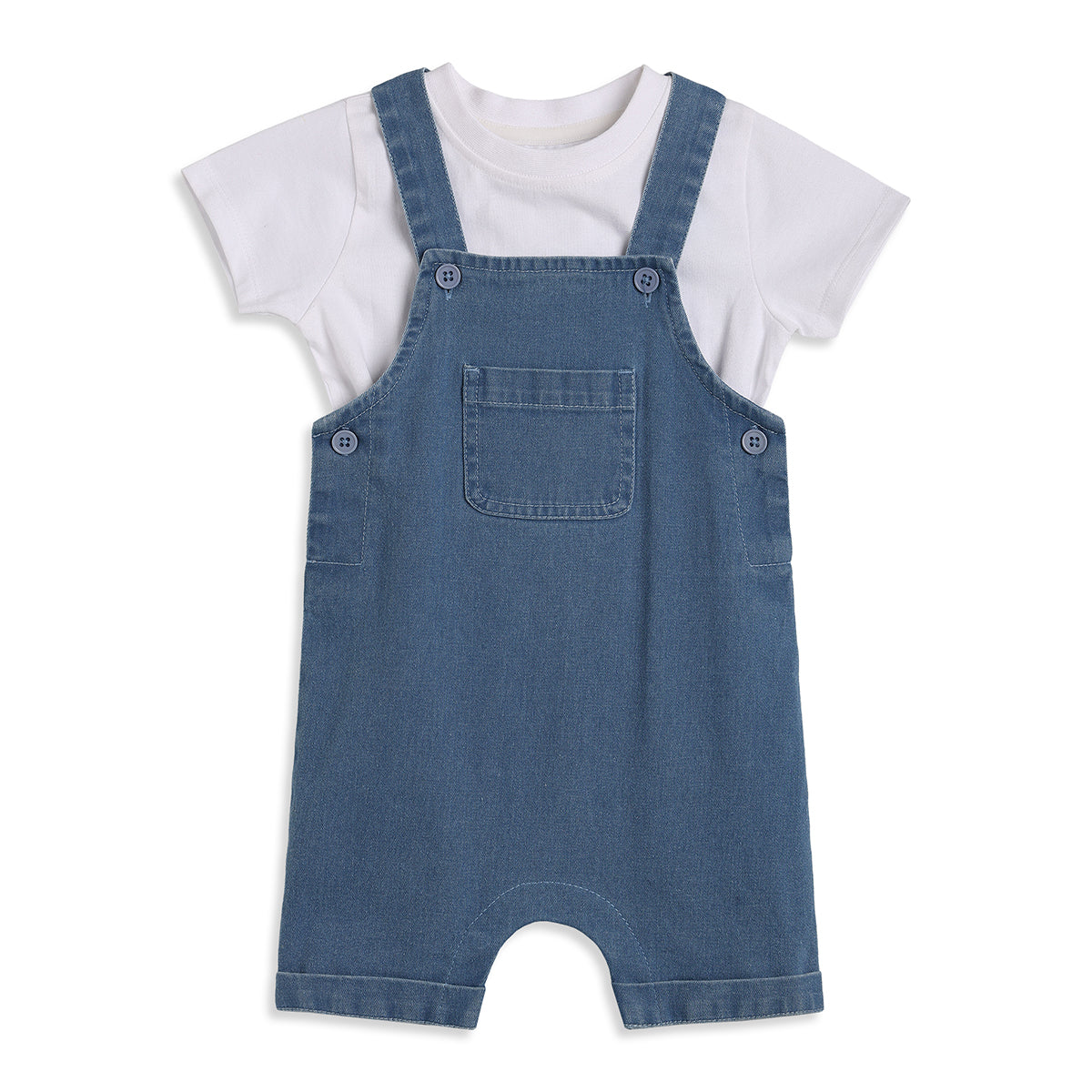 Baby Boys Blue Denim Dungaree Set Regular Fit Casual Wear