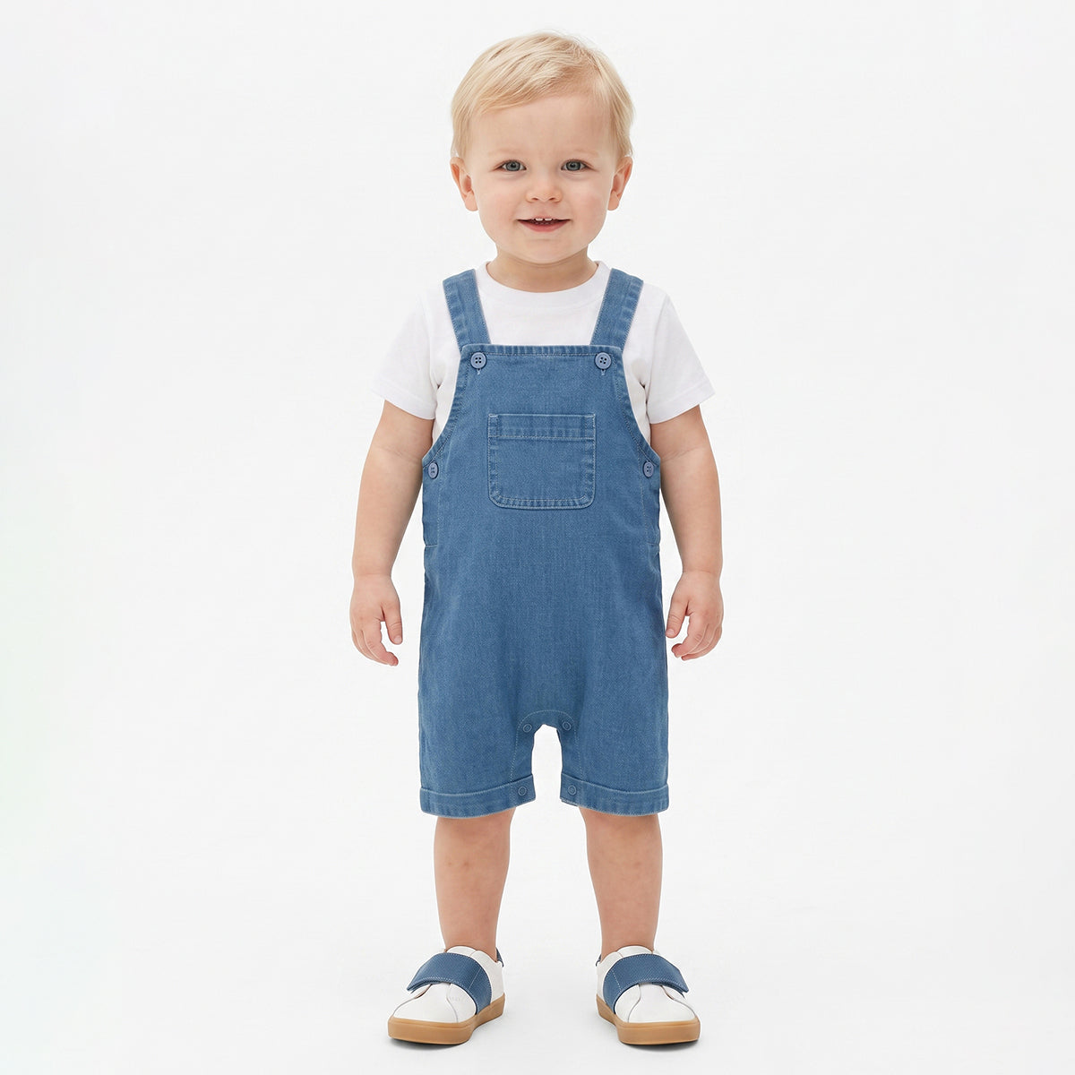 Baby Boys Blue Denim Dungaree Set Regular Fit Casual Wear