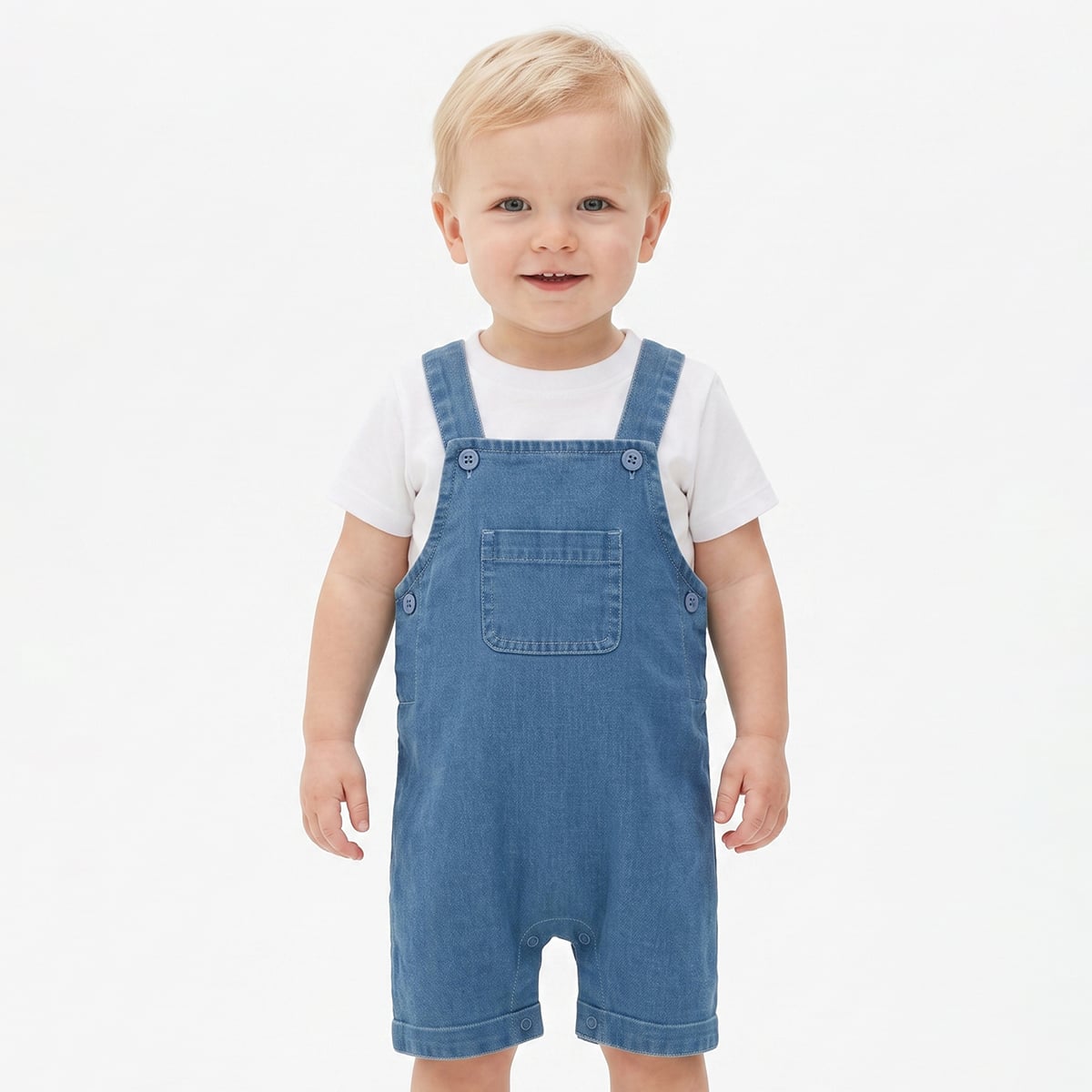 Baby Boys Blue Denim Dungaree Set Regular Fit Casual Wear