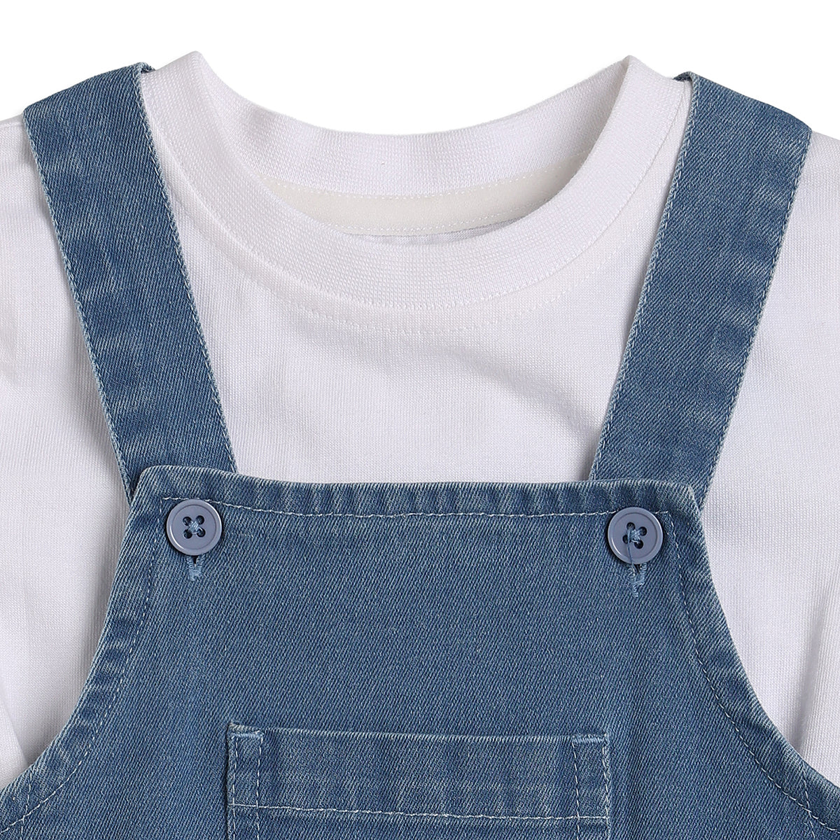 Baby Boys Blue Denim Dungaree Set Regular Fit Casual Wear