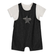 Baby Boys Black And White Woven Dungaree Set Regular Fit Casual Wear