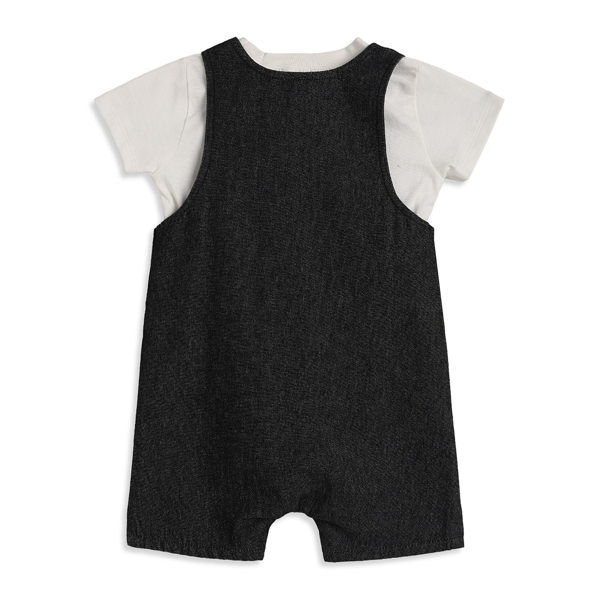 Baby Boys Black And White Woven Dungaree Set Regular Fit Casual Wear