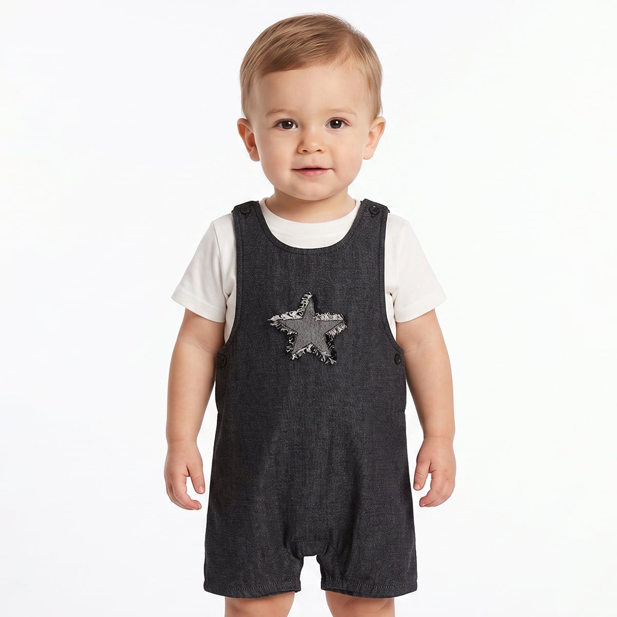 Baby Boys Black And White Woven Dungaree Set Regular Fit Casual Wear