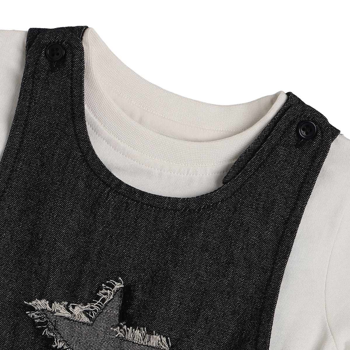 Baby Boys Black And White Woven Dungaree Set Regular Fit Casual Wear