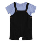 Baby Boys Black Dungaree Romper with Blue T-Shirt Casual Outfit Set