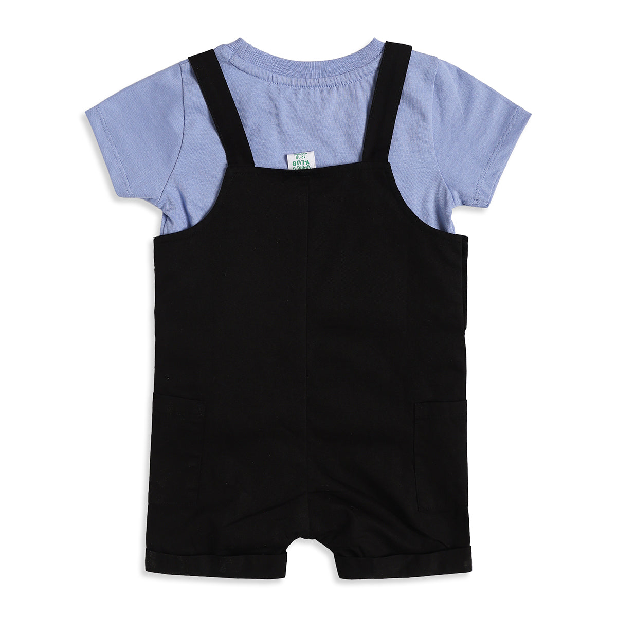 Baby Boys Black Dungaree Romper with Blue T-Shirt Casual Outfit Set