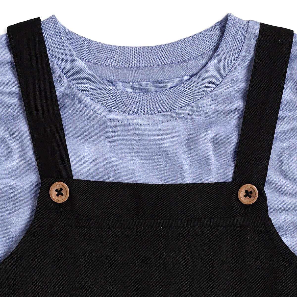 Baby Boys Black Dungaree Romper with Blue T-Shirt Casual Outfit Set