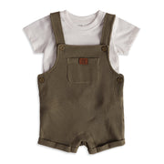 Baby Boys White Olive Cotton Dungaree Set Regular Fit Casual Wear