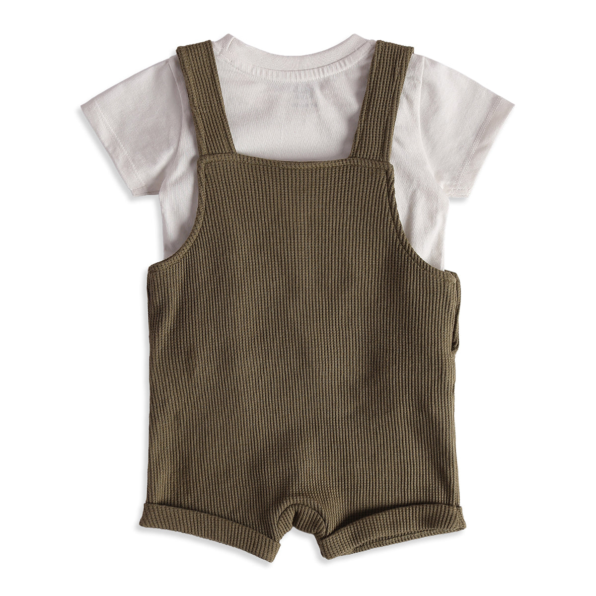 Baby Boys White Olive Cotton Dungaree Set Regular Fit Casual Wear