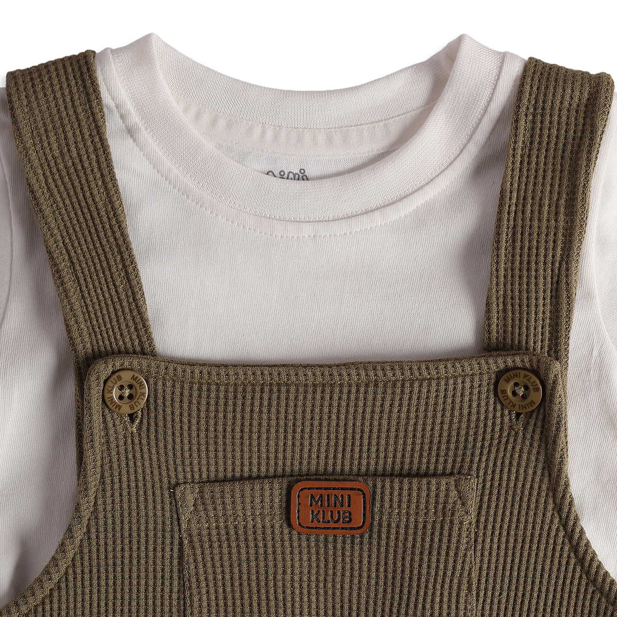 Baby Boys White Olive Cotton Dungaree Set Regular Fit Casual Wear