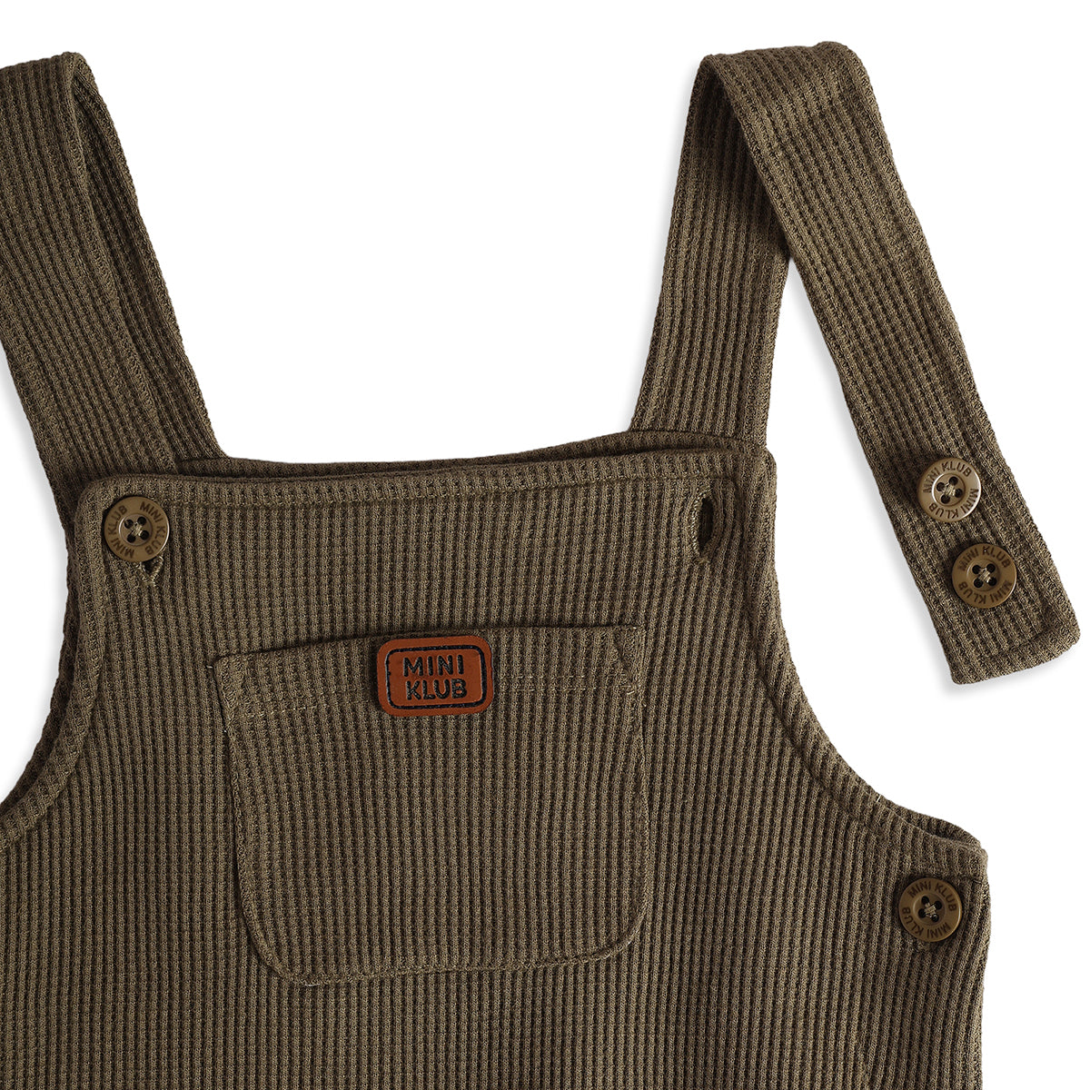 Baby Boys White Olive Cotton Dungaree Set Regular Fit Casual Wear