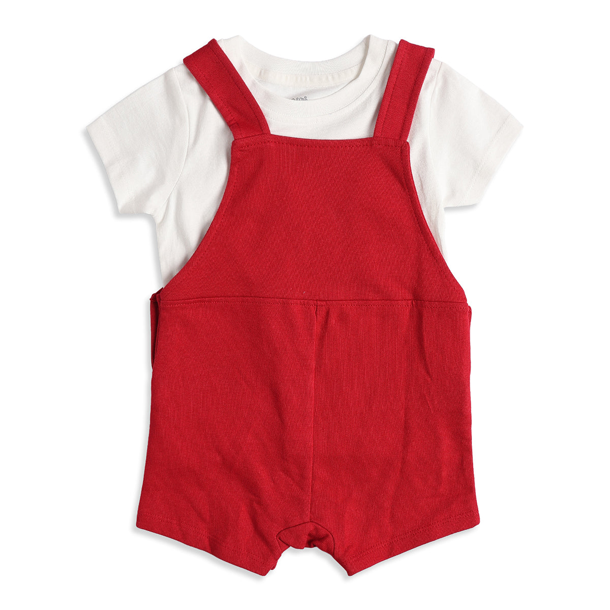 Baby Boys Red Dungaree Romper with White T-Shirt Casual Summer Outfit Set