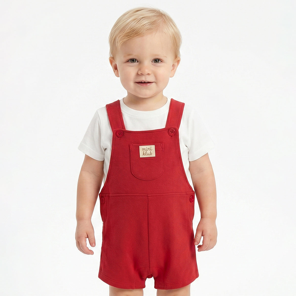 Baby Boys Red Dungaree Romper with White T-Shirt Casual Summer Outfit Set